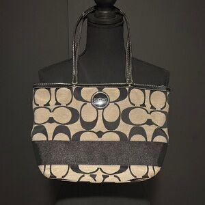 Coach Signature Black and Tan Tote